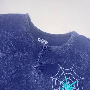 Open Trails Men's Spider Web Graphic T Shirt Blue Washed Cotton Henley Size 2XL